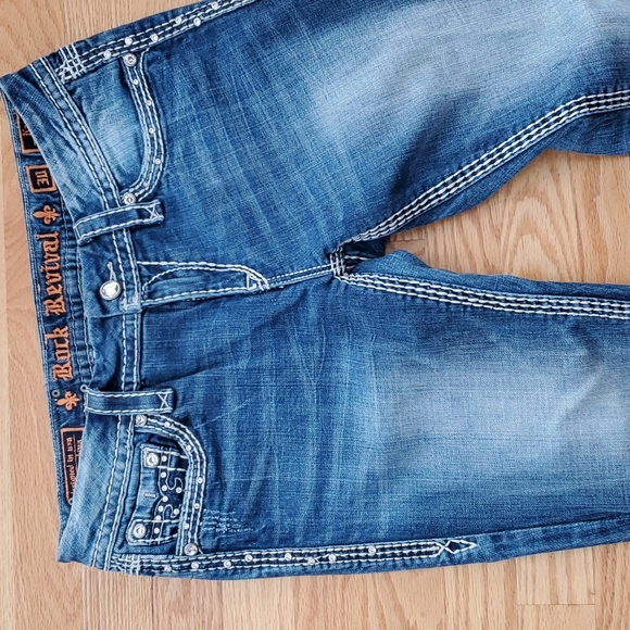 Rock Revival Kai boot cut jeans flap pockets bling crystals 30x31.5 prof hem #11 - Picture 5 of 9
